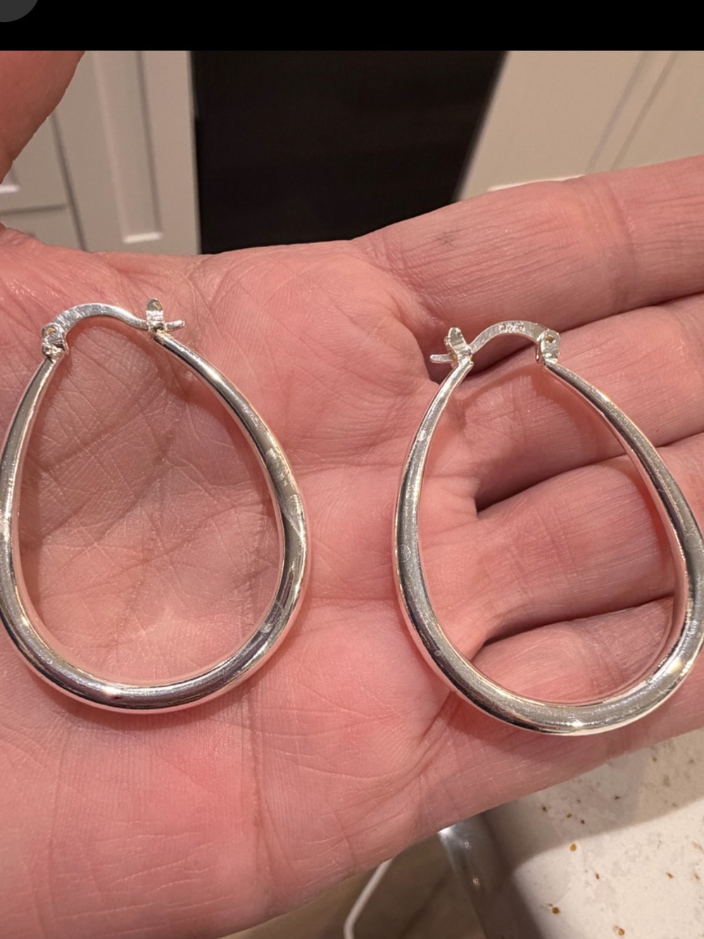 925 Sterling Silver Teardrop Hoop Earrings Large 2"